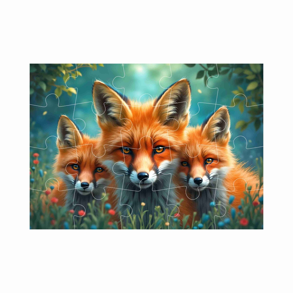 Puzzle 20x15cm (20 dielikov) s obrázkom - líška s mláďatami