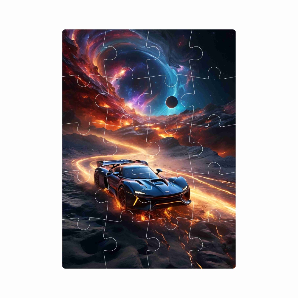 Puzzle 20x15cm (20 dielikov) s obrázkom - športové vozidlo v galaxii