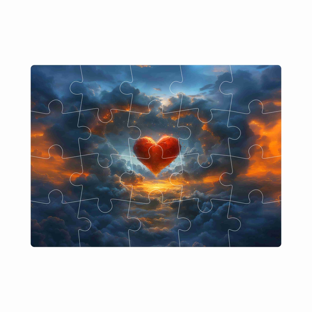 Puzzle 20x15cm (20 dielikov) s obrázkom - srdce a mraky