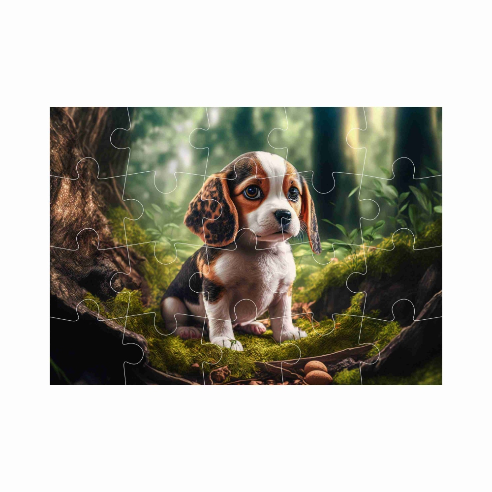 Puzzle 20x15cm (20 dielikov) s obrázkom - šteňa v lese