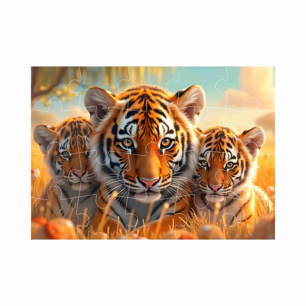 Puzzle 20x15cm (20 dielikov) s obrázkom - tigrice s mláďatami
