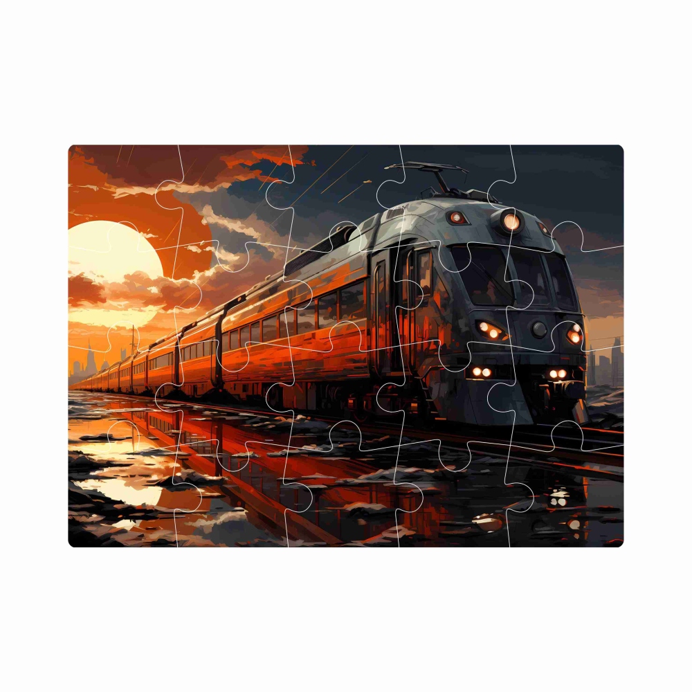 Puzzle 20x15cm (20 dielikov) s obrázkom - vlak pri západe slnka