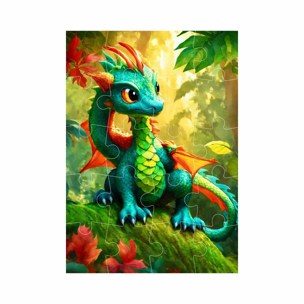 Puzzle 20x15cm (20 dielikov) s obrázkom - zelený dráčik