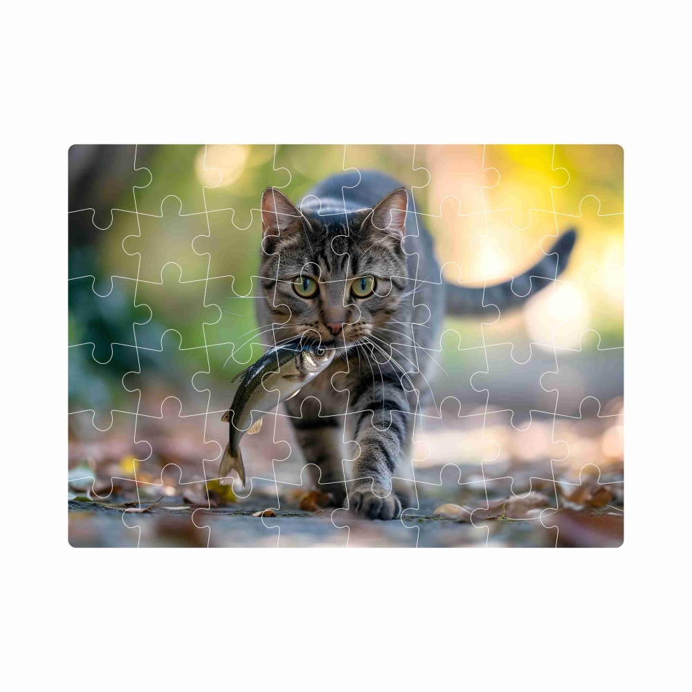 Puzzle 20x15cm (40 dielikov) s obrázkom - mačka s rybou