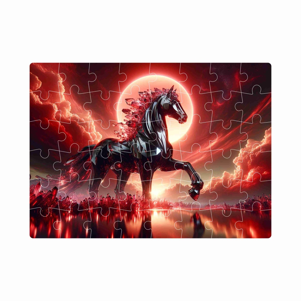 Puzzle 20x15cm (40 dielikov) s obrázkom - kôň v červenej krajine
