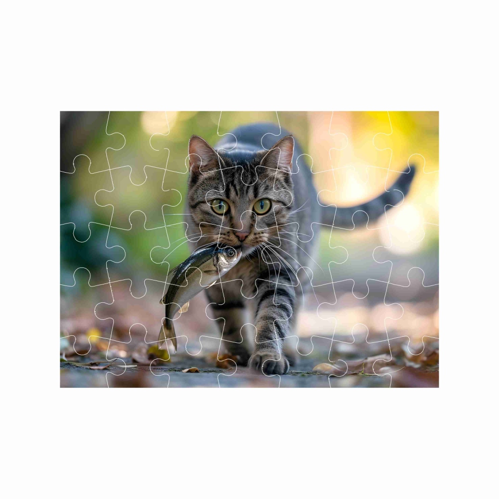 Puzzle 27x19,5cm (35 dielikov) s obrázkom - mačka s rybou