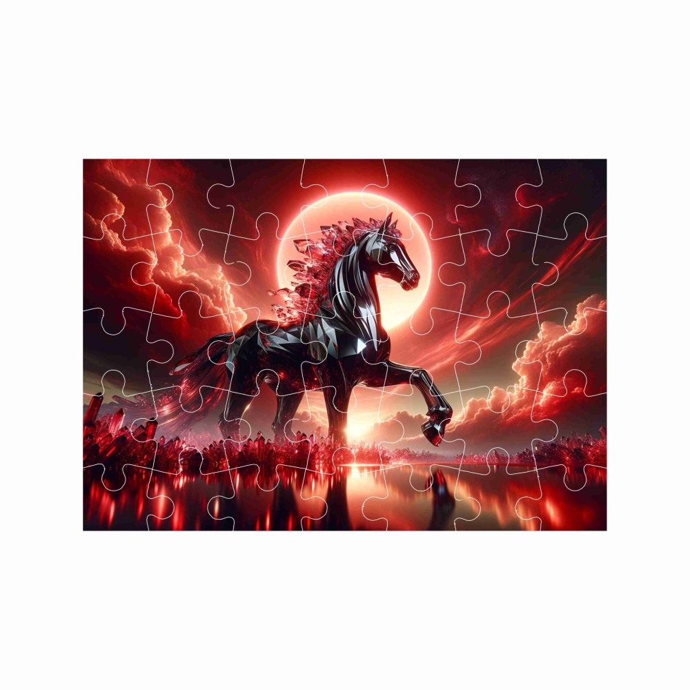 Puzzle 27x19,5cm (35 dielikov) s obrázkom - kôň v červenej krajine