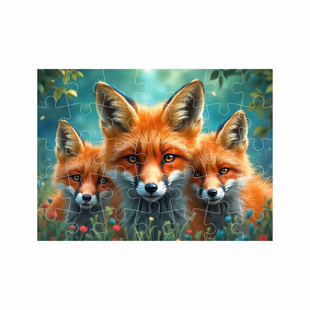 Puzzle 27x19,5cm (35 dielikov) s obrázkom - líška s mláďatami