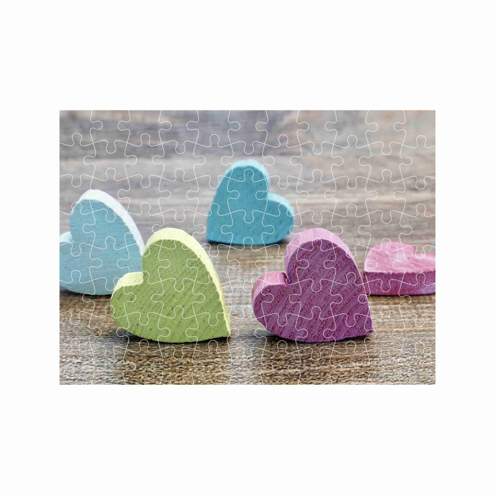 Puzzle 27x19,5cm (88 dielikov) s obrázkom - drevené srdiečka