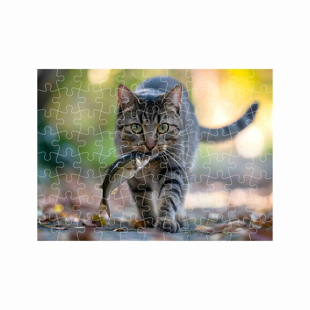 Puzzle 27x19,5cm (88 dielikov) s obrázkom - mačka s rybou
