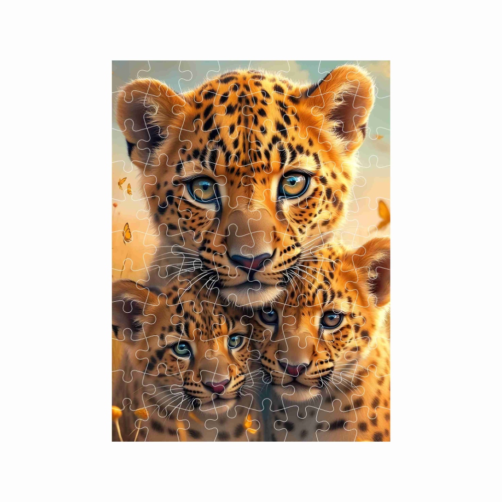 Puzzle 27x19,5cm (88 dielikov) s obrázkom - leopardice s mláďatami