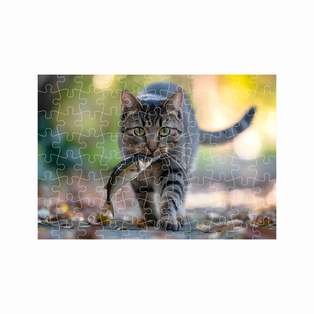 Puzzle A4 29x20cm (120 dielikov) s obrázkom - mačka s rybou