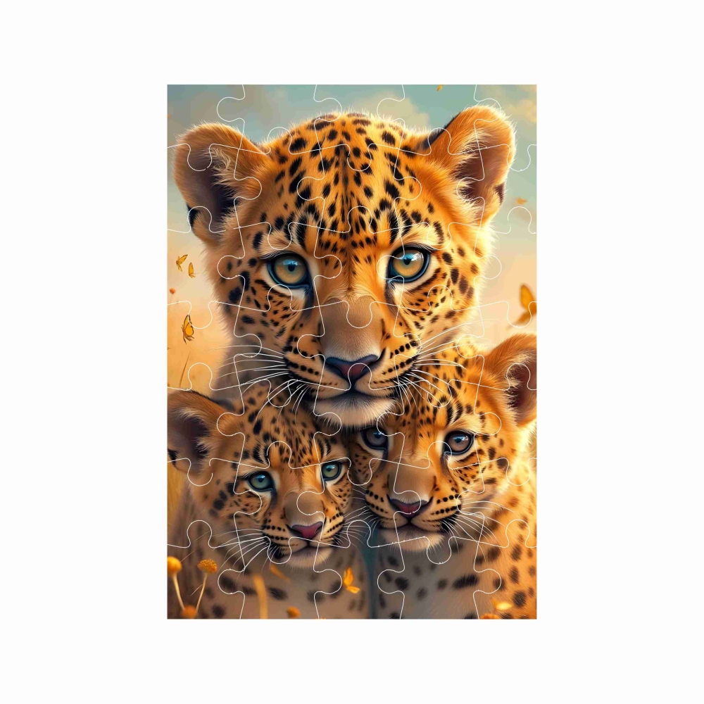 Puzzle A4 29x20cm (40 dielikov) s obrázkom - leopardice s mláďatami