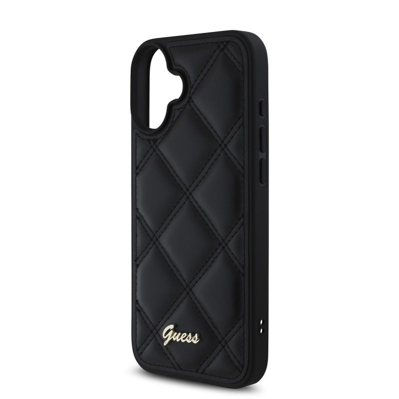 Guess PU Leather Quilted Zadný Kryt pre iPhone 16 Plus Black