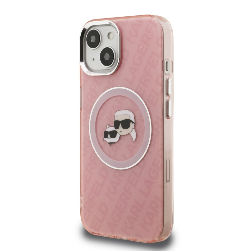Karl Lagerfeld IML K&CH Heads Repeated Logo MagSafe Zadný Kryt pre iPhone 15 Pink