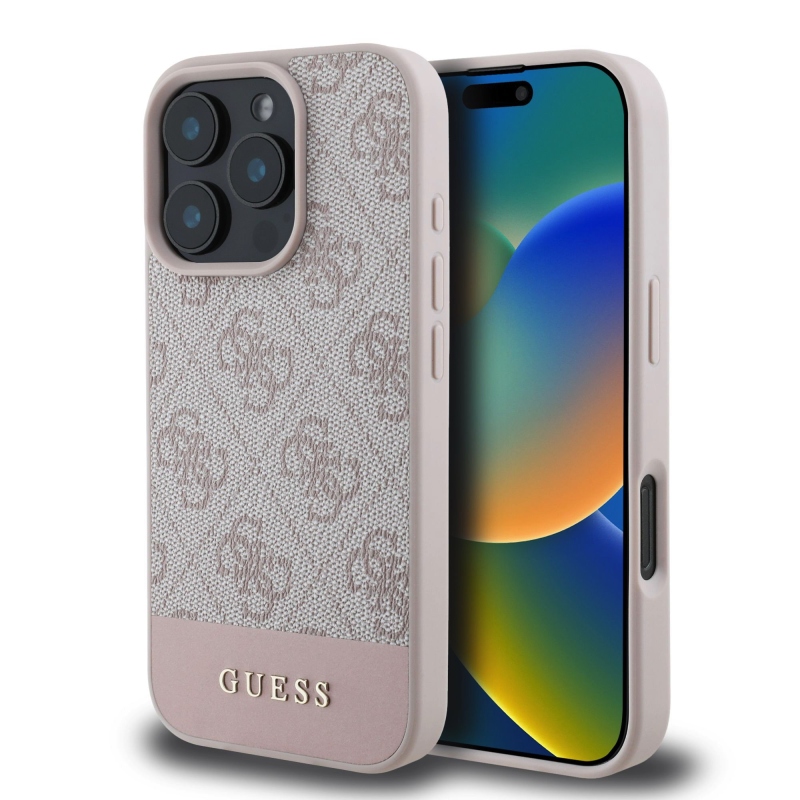 Guess PU 4G Stripe Zadný Kryt pre iPhone 16 Pro Max Pink