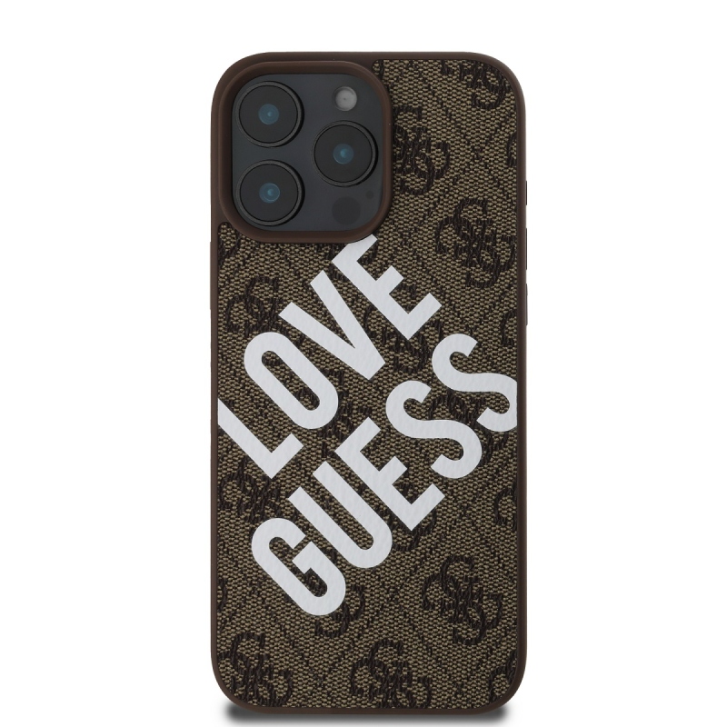 Guess PU Leather 4G Big Love Logo MagSafe Zadný Kryt pre iPhone 16 Pro Max Brown