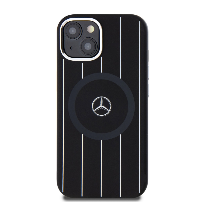 Mercedes Liquid Silicon Stripes Pattern MagSafe Zadný Kryt pre iPhone 15 Black