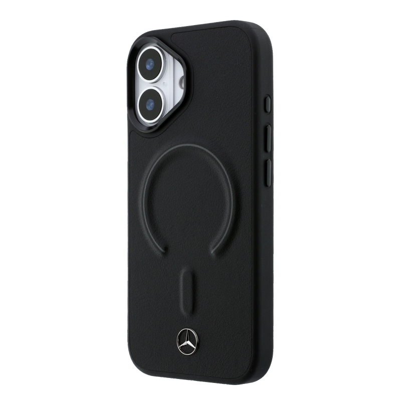 Mercedes PU kožený 3D zadný kryt MagSafe pre iPhone 17 Black