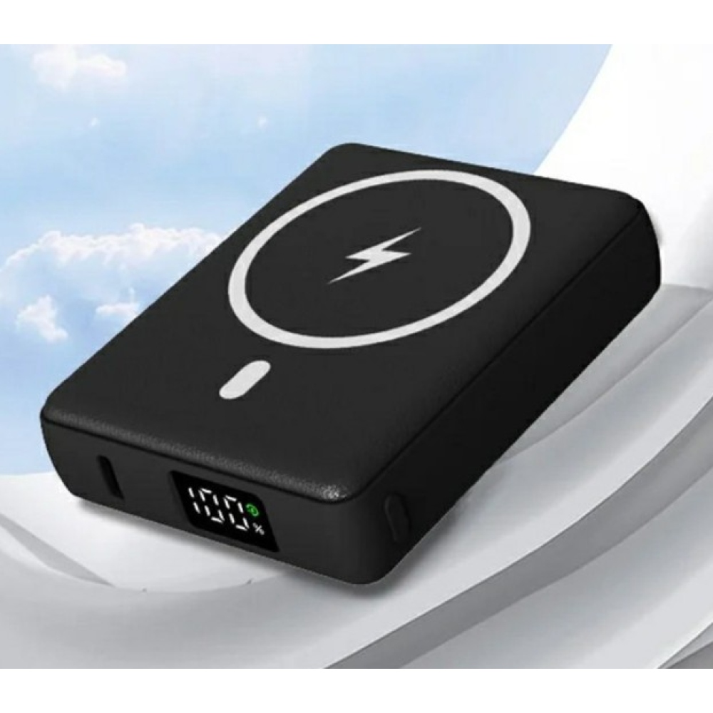 E42A Magnetická powerbanka 10000 mAh s bezdrôtovým nabíjaním - čierna