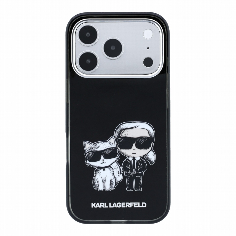Karl Lagerfeld PU Semi Wrap Smooth Sketch Bodies Magsafe zadný kryt pre iPhone 18 Pro, čierny