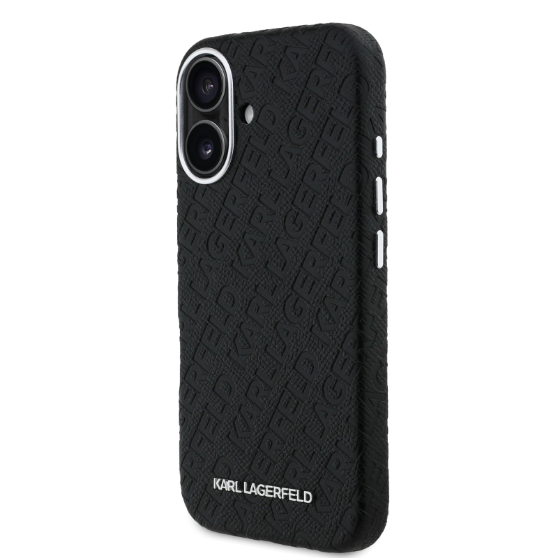 Karl Lagerfeld Grained PU Repeated Logo MagSafe Zadný Kryt pre iPhone 16 Black