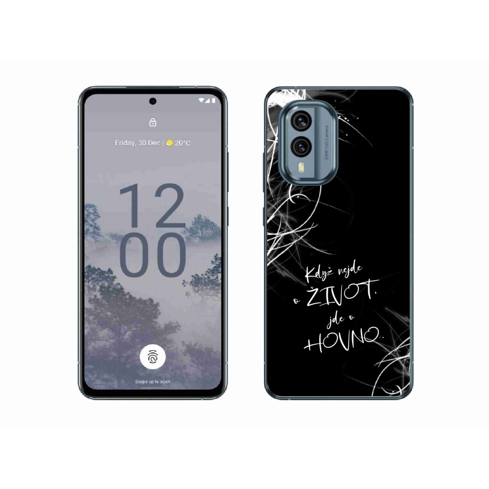Gélový kryt mmCase na Nokia X30 5G - vtipný text 16 čierne pozadie