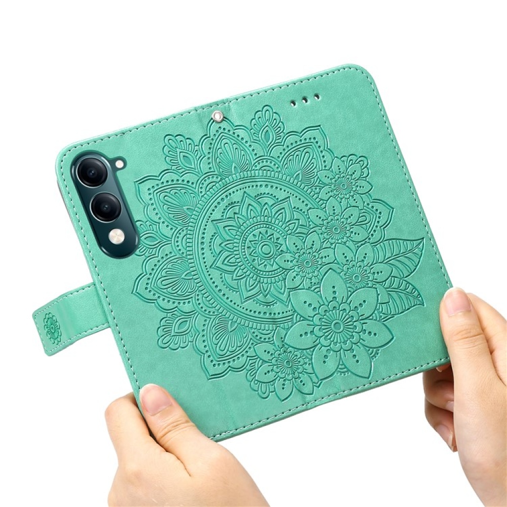 Floral knižkové puzdro na Vivo Y29s 5G - modrozelené