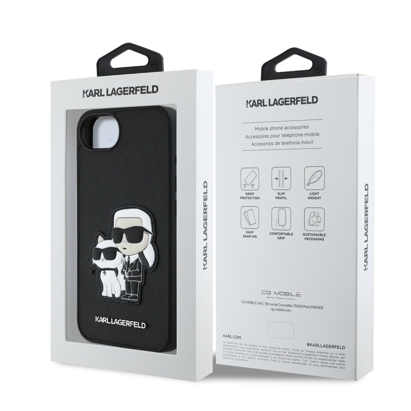 Karl Lagerfeld PU Saffiano Karl and Choupette Zadný Kryt pre iPhone 16e Black