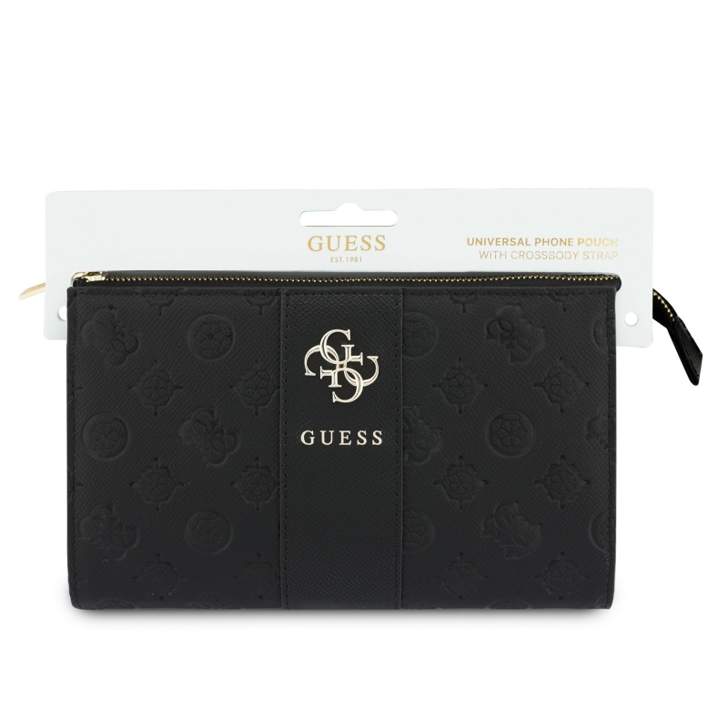 Guess PU 4G Peony Stripe Metal Logo Kabelka na telefón, čierna