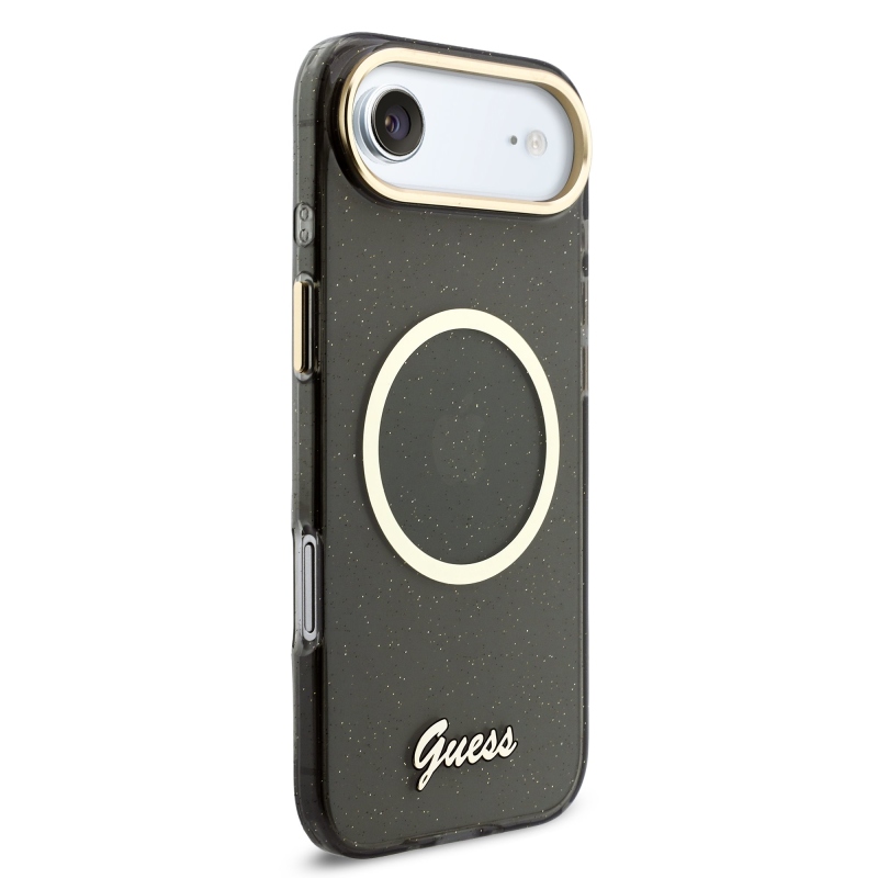 Guess IML Glitter Script Strap Zadný kryt MagSafe pre iPhone Air Black