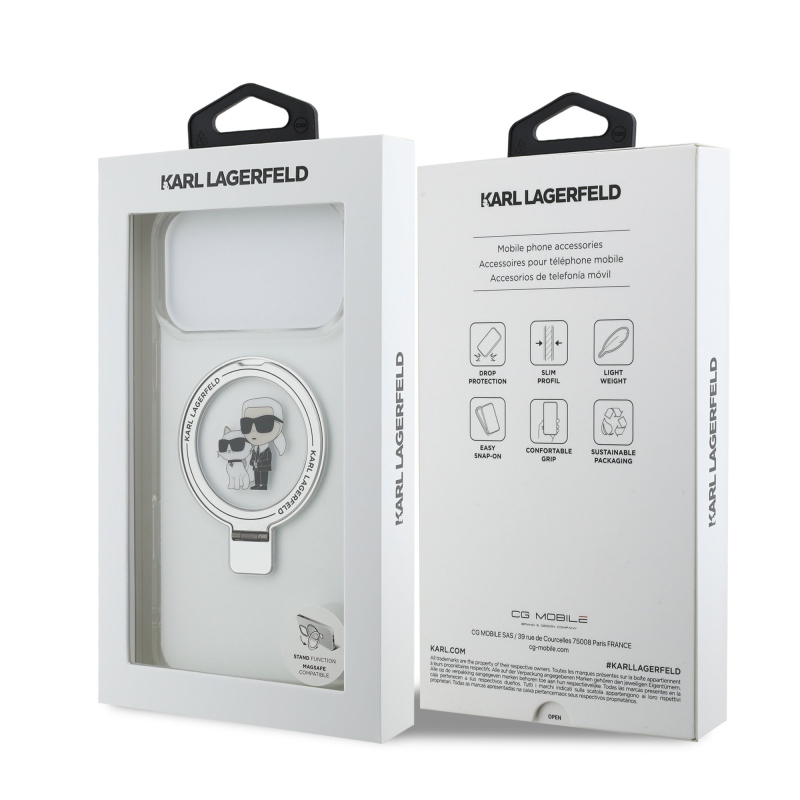 Karl Lagerfeld Ringstand Karl and Choupette MagSafe zadný kryt pre iPhone 17 Pro Max White