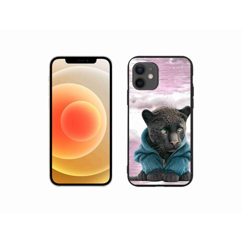 Gélový kryt mmCase na iPhone 12 mini - čierny panter vo svetri