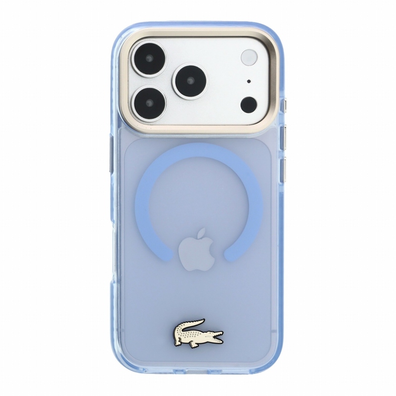 Lacoste IML Shockproof Petit Pique Gold Logo MagSafe zadný kryt pre iPhone 18 Pro Blue