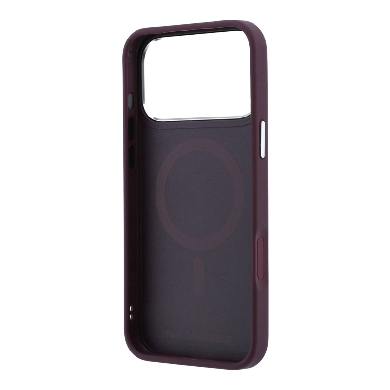 Karl Lagerfeld PU Grained K&CH Heads Ring Stand Magsafe zadný kryt pre iPhone 18 Pro Max, farba Burgundy