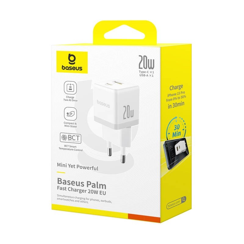 Baseus Palm Fast Nabíjačka USB-A + USB-C 20W White