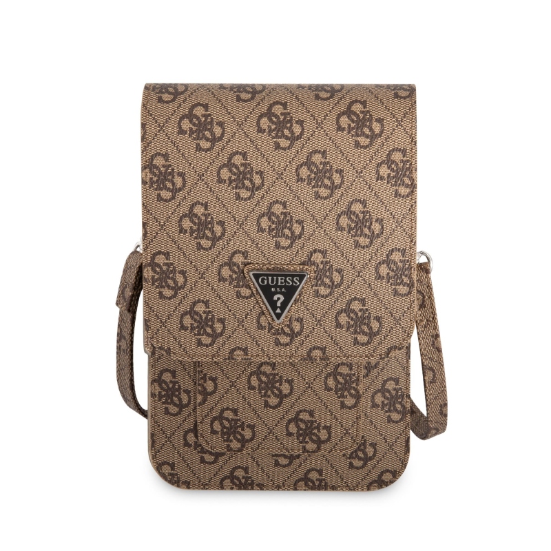 Guess PU 4G Triangle Logo Phone Bag Brown