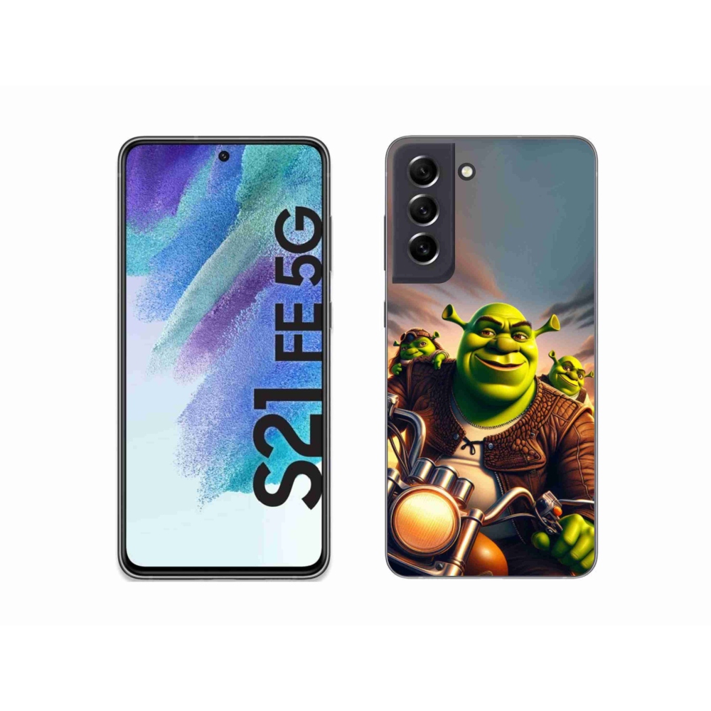 Gélový kryt mmCase na Samsung Galaxy S21 FE 5G - shrek na motorke