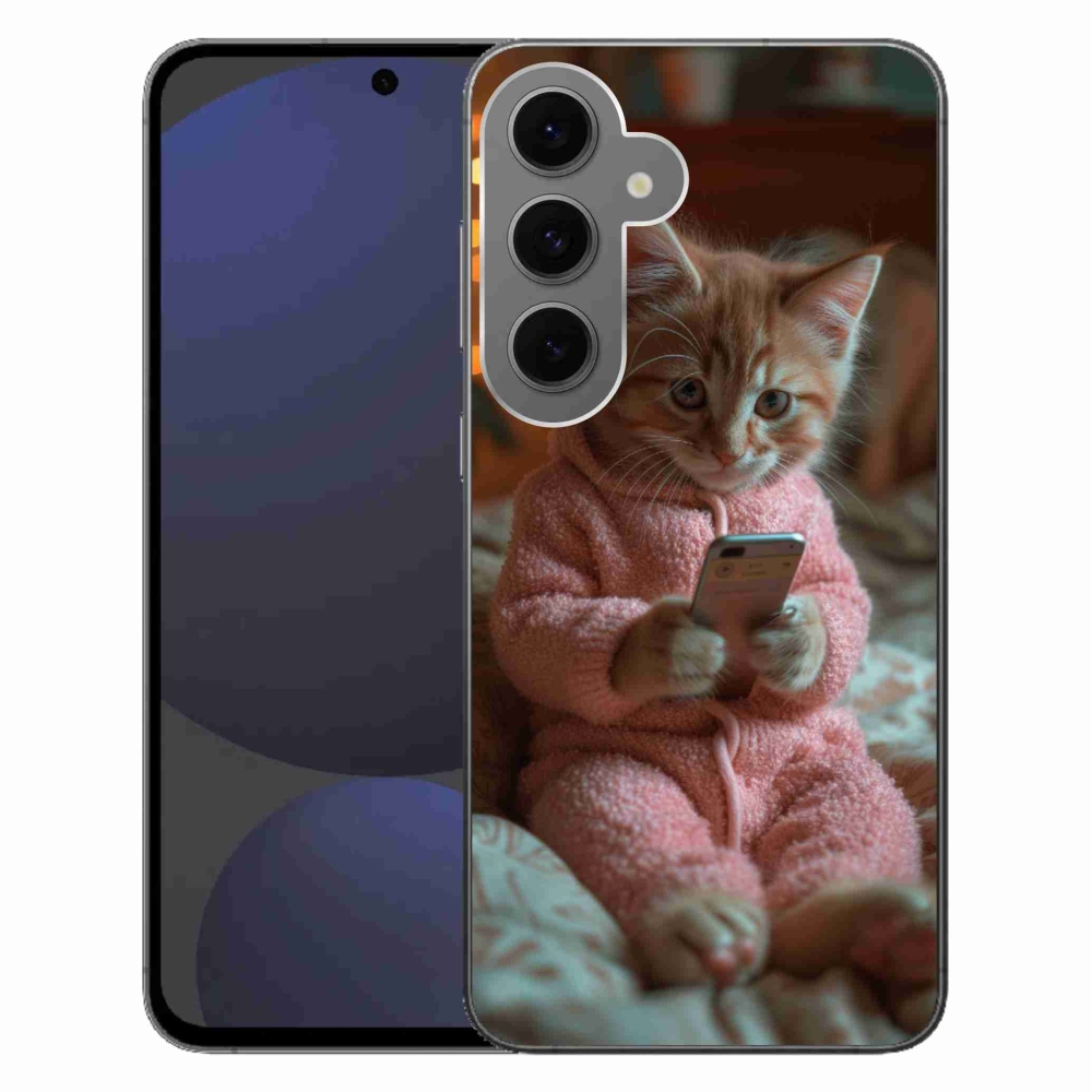 Gélový kryt mmCase na Samsung Galaxy S24 FE - mačiatko s mobilom
