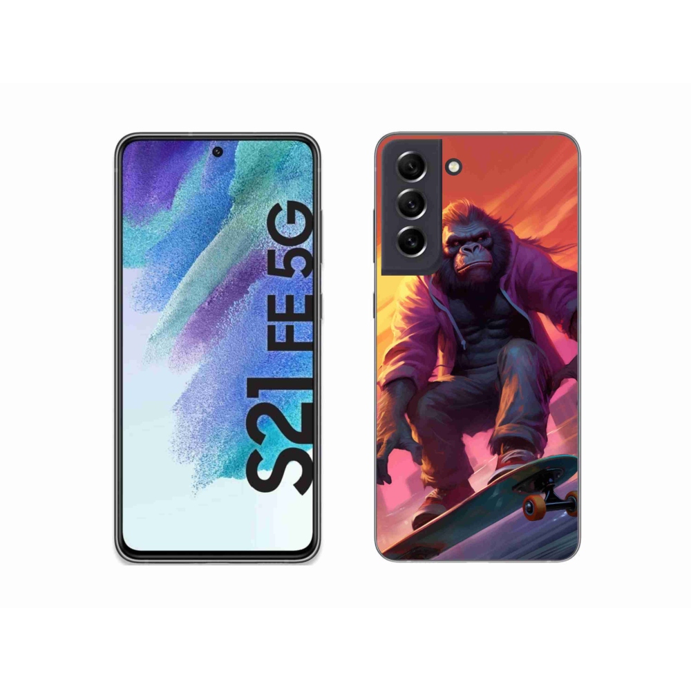 Gélový kryt mmCase na Samsung Galaxy S21 FE 5G - gorila na skateboarde