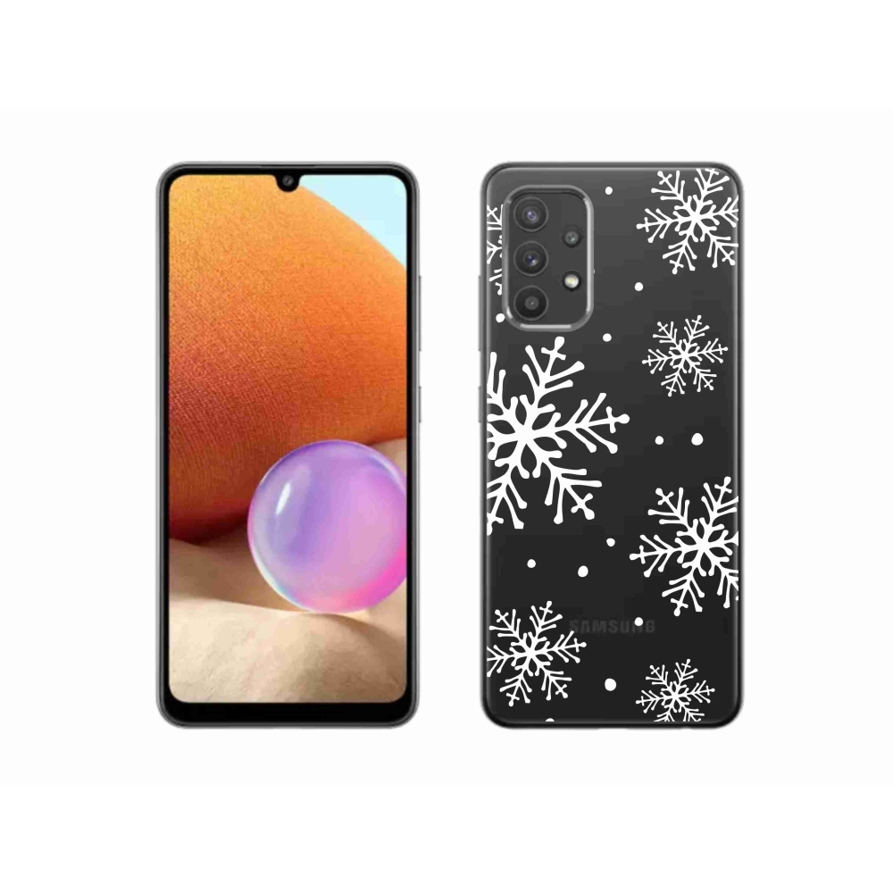 Gélový kryt mmCase na Samsung Galaxy A32 4G - biele vločky na priehľadnom pozadí