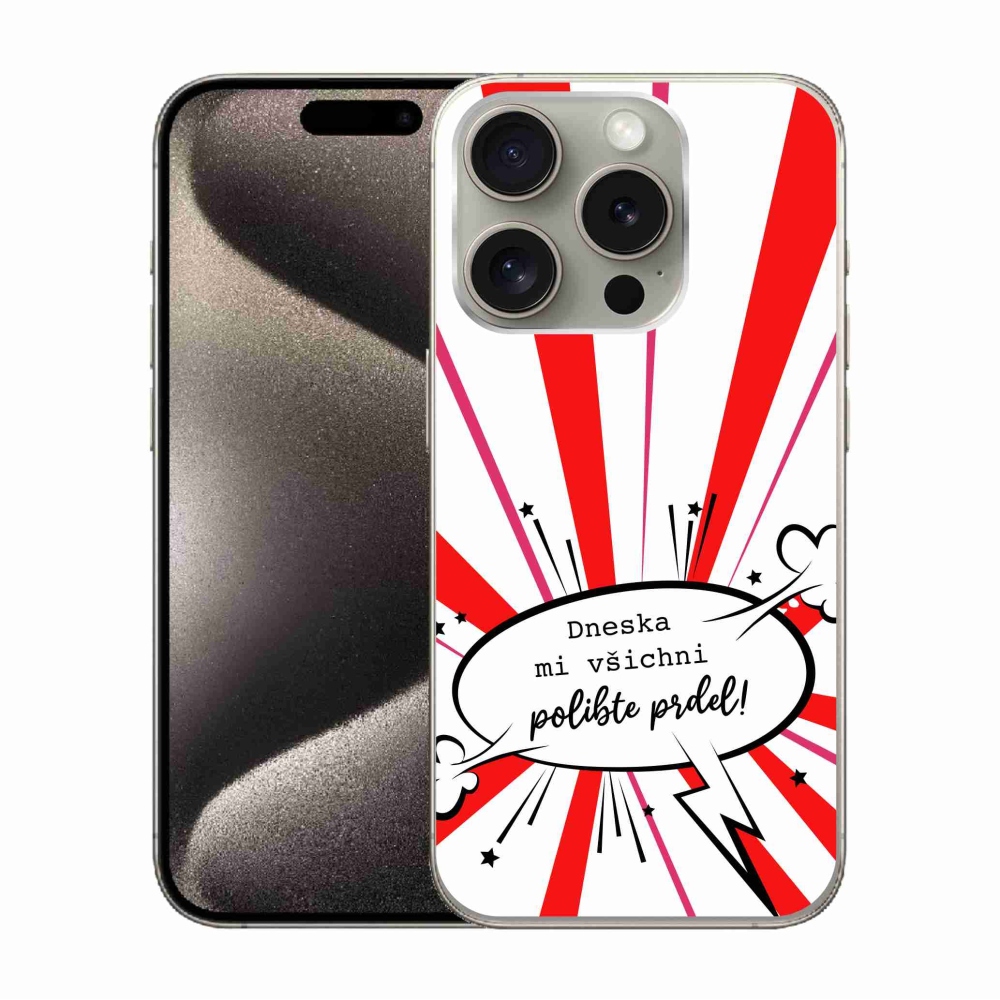 Gélový kryt mmCase na iPhone 15 Pro - vtipný text 15 biele pozadie