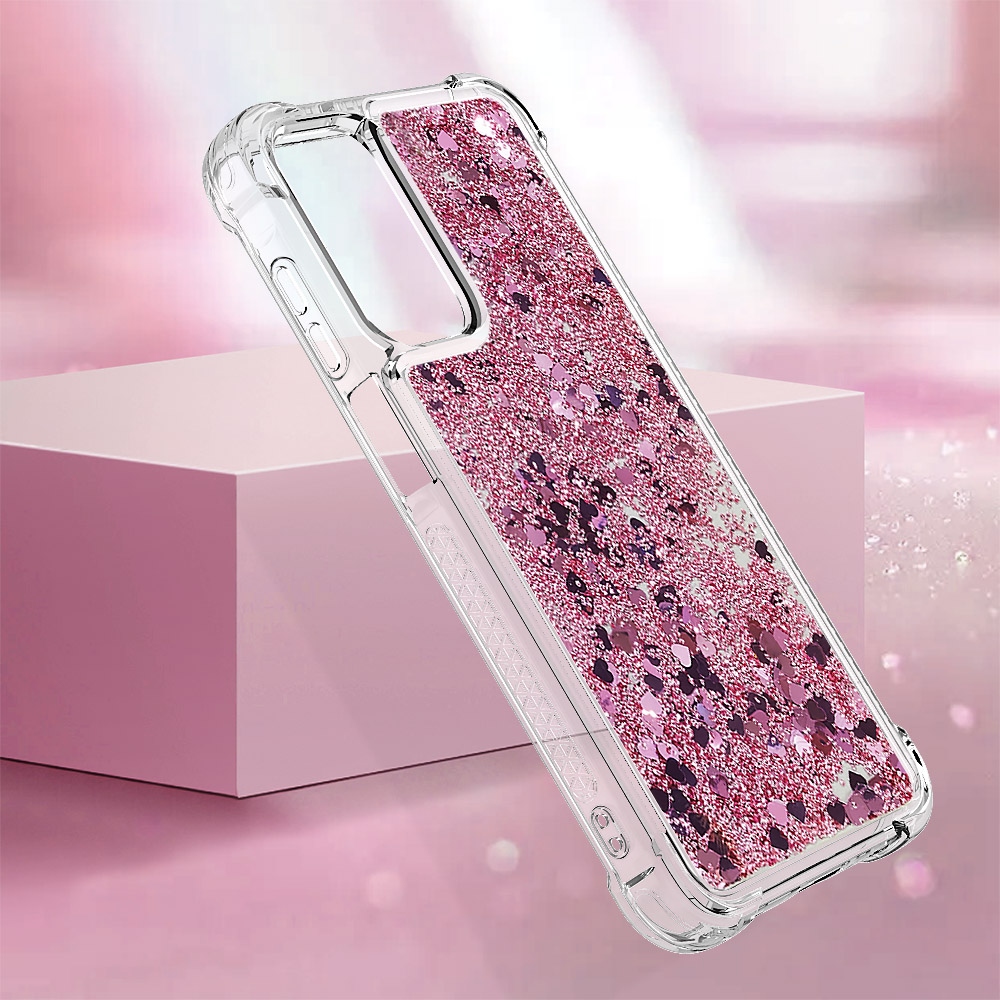 Glitter presýpacie gélový obal na Samsung Galaxy A17 5G - ružovozlatý/srdiečka