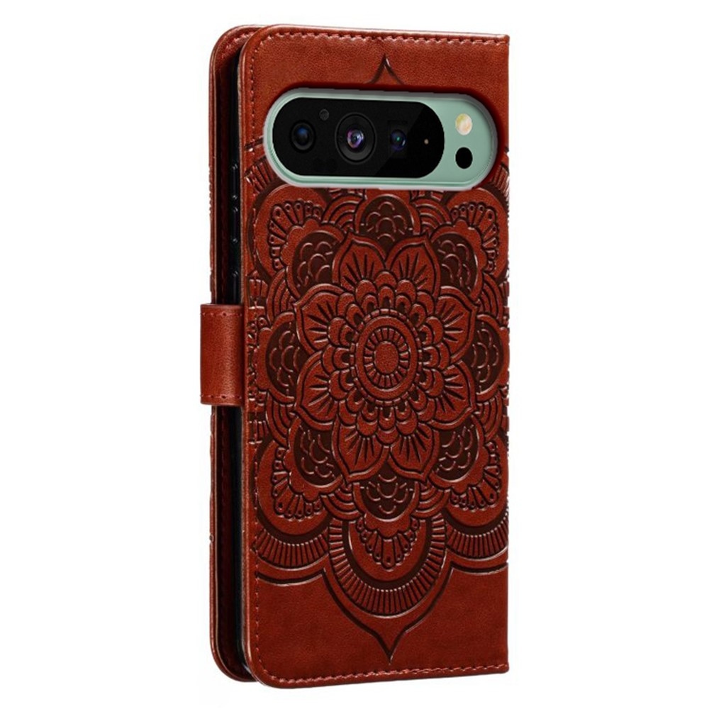 Mandala knižkové puzdro na Google Pixel 10 Pro/Pixel 10/9 Pro/9 - hnedé