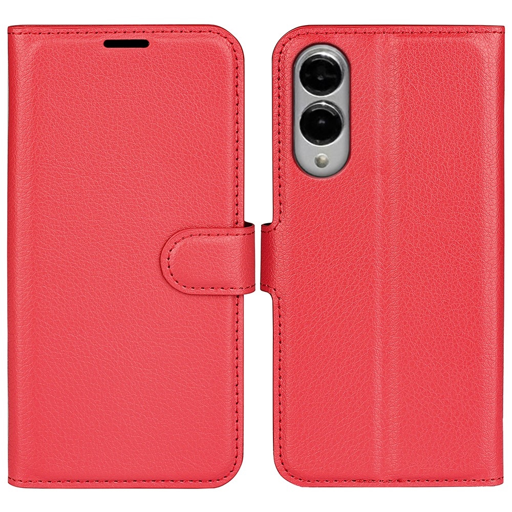 Litchi knižkové púzdro na Samsung Galaxy S25 Edge - červené