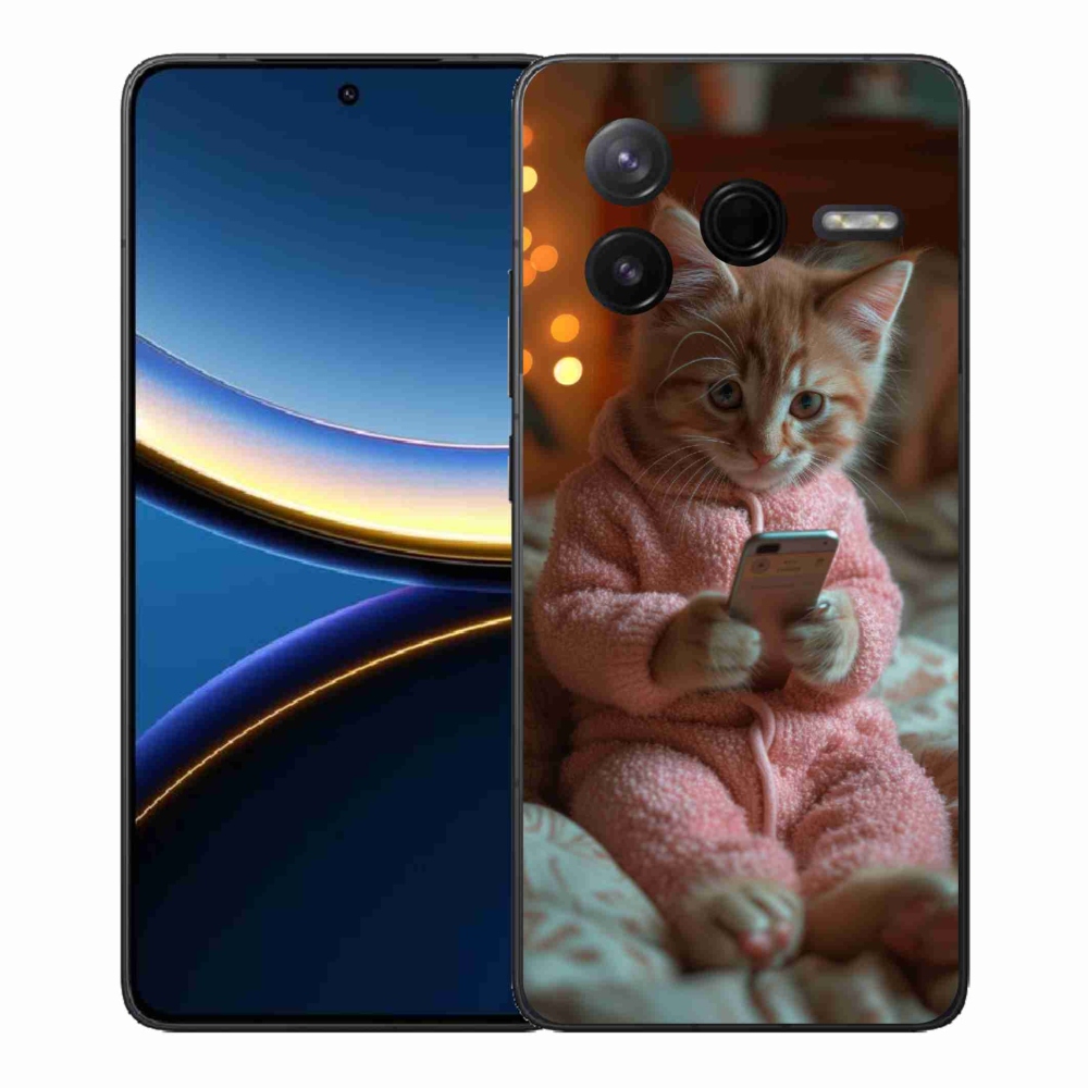 Gélový kryt mmCase na Xiaomi Poco F7 Pro - mačiatko s mobilom