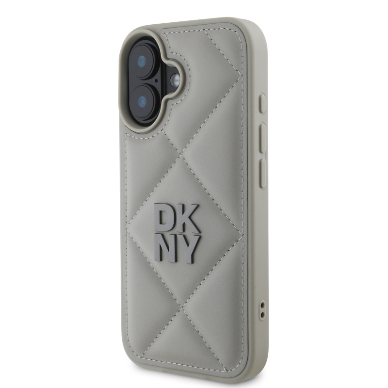 DKNY PU Leather Quilted Stack Logo Zadný Kryt pre iPhone 16 Plus Grey