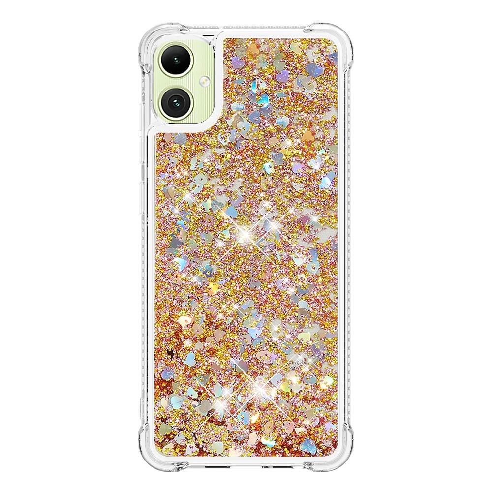 Glitter presýpacie gélový obal na Samsung Galaxy A06 4G - zlatý/srdiečka