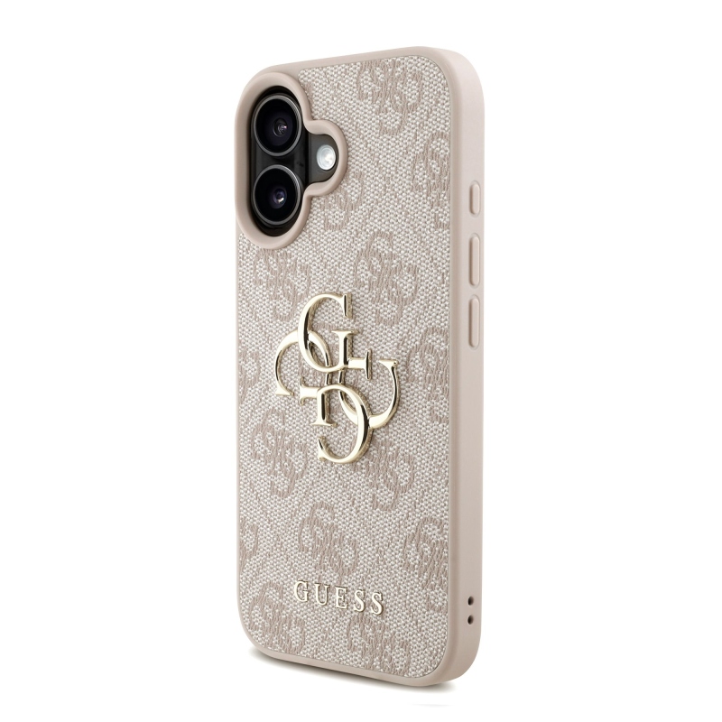 Guess PU 4G Metal Logo Strap Zadný Kryt pre iPhone 16 Pink