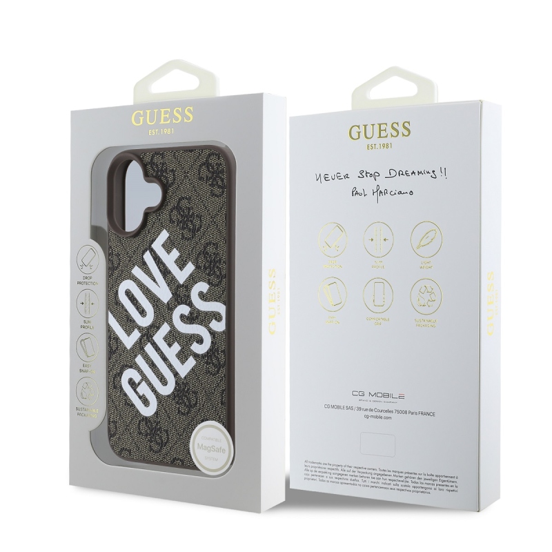 Guess PU Leather 4G Big Love Logo MagSafe Zadný Kryt pre iPhone 16 Brown